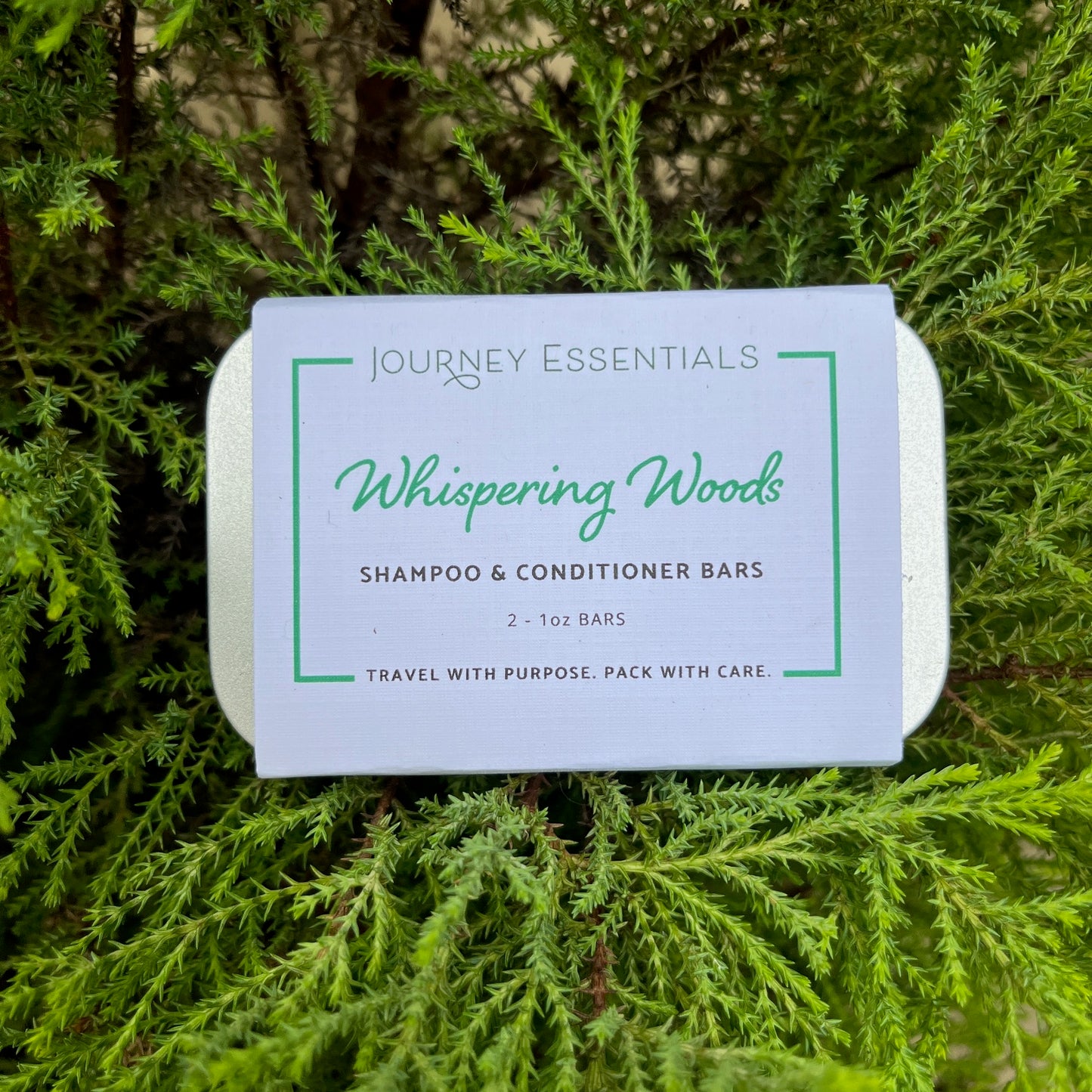Whispering Woods Travel Tin with Shampoo & Conditioner Bars
