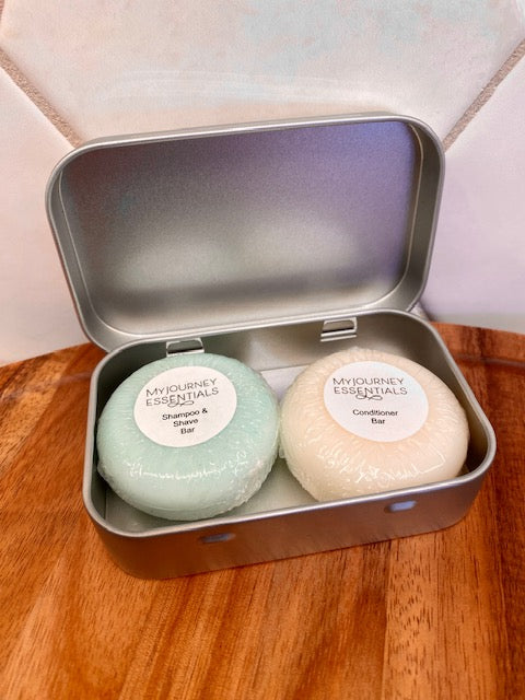 Whispering Woods Travel Tin with Shampoo & Conditioner Bars